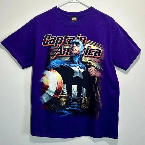 Mad Engine Captain  America Marvel Purple Shirt Mens Size M - Picture 1 of 3